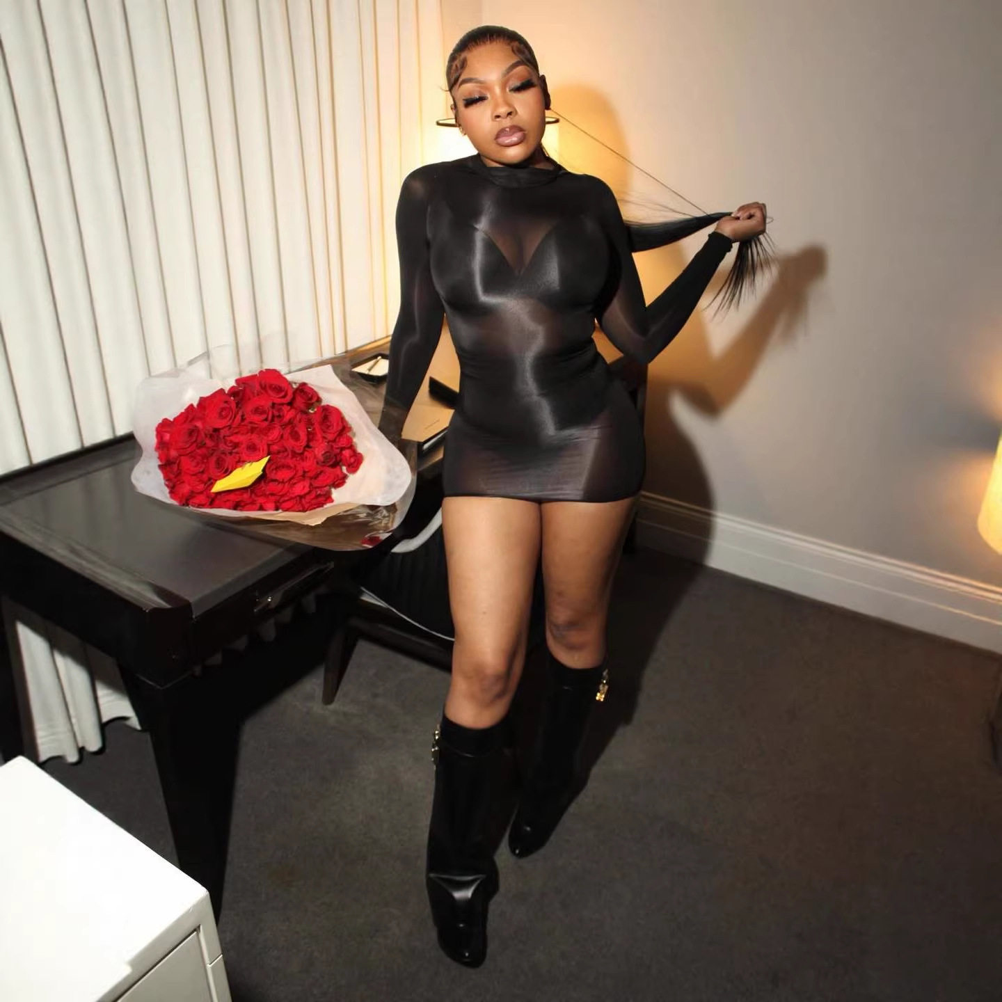 FF1472 ヨーロッパとアメリカの服、セクシーな超弾性オイリー ボ...