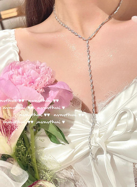 波光粼粼水滴石项链 设计师LULU 镀18K金锆石闪钻Y字项链 胸链