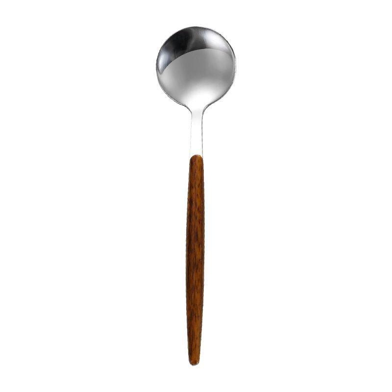 Creative Wood Grain Handle Coffee Spoon Stainless Steel Spoon Ice Cream Small Round Spoon Long Handle Dessert Honey Spoon Stirring Spoon