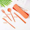 Macaron wheat straw tableware portable suit student work chopsticks knife, fork and spoon four-piece set boxed travel suit