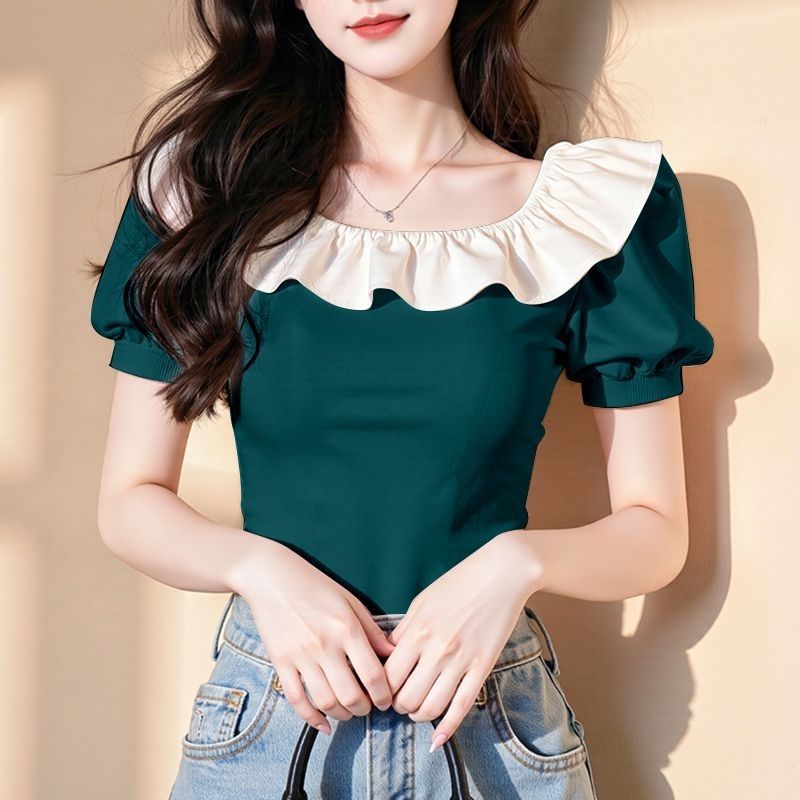 Pink Ruffle Sleeve T Shirt Unique Design Summer Top Casual Wear factory direct