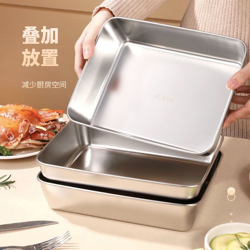 Stainless steel towel plate with lid square plate tray Japanese square plate dish tray refrigerator crisper kitchen storage box