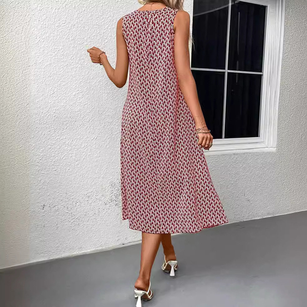 Summer Womens Sleeveless Dress Round Neck Fashionable Commuter Style Perfect for Casual Outings Wholesale Available