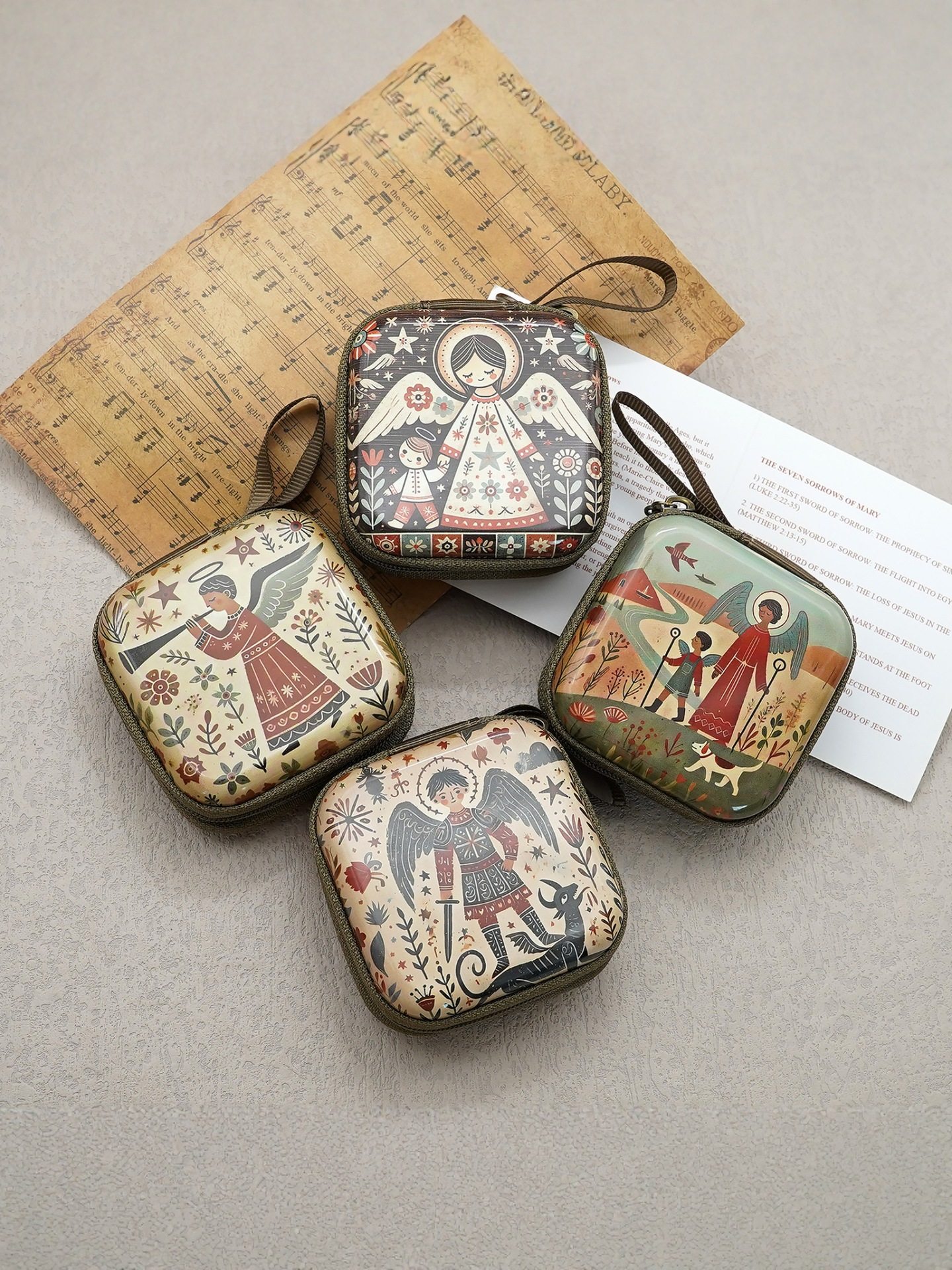 Square Hand-Painted Hot-Selling Rosary Bag Storage Box Cartoon Pattern Portable Coin Purse Cross-Border Original Design 7X7Cm