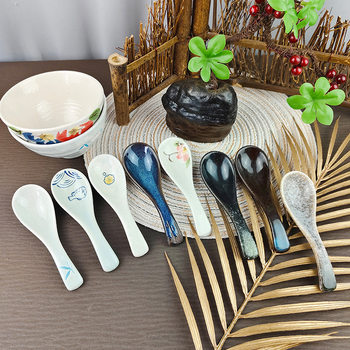 Export foreign trade factory direct ceramic spoon household small spoon Japanese style high-value soup scoop porridge spoon spoon
