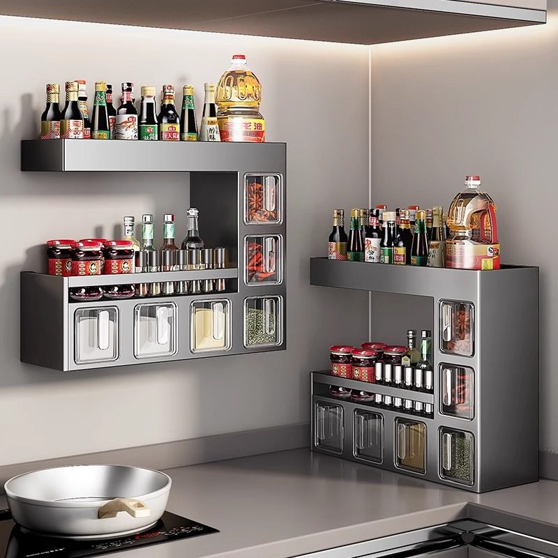 Seasoning Box Wall Hanging Household Kitchen High-end New Seasoning Bottle Storage Rack Seasoning Storage Box Salt Pot