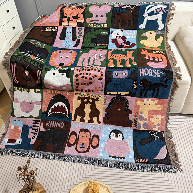 Cute Cartoon Animal Avatar Cotton Thread Blanket Sofa Blanket Single Person Blanket Sofa Cover Blanket Bed Blanket Wall Tapestry