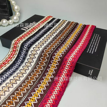 Ethnic style cross double-rhombus embroidery lace skirt waist DIY retro folding edge pressing webbing shoes and hats accessories