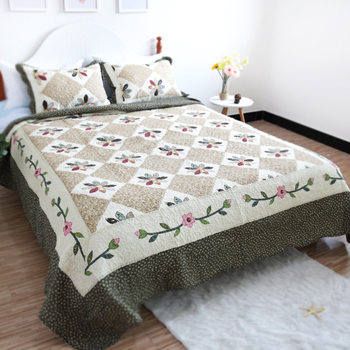Quilted quilt three-piece set summer cool quilt foreign trade style American style cotton hand-made side atmospheric bed cover air conditioning quilt