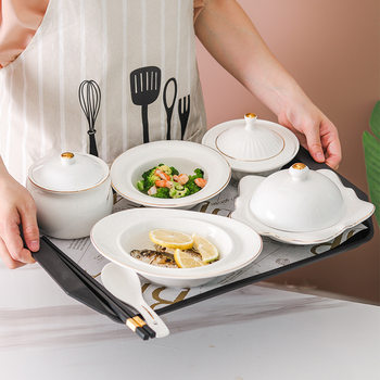 Yuezi Tableware Set Postpartum Pregnant Women Tableware One-person Bowl Stew Pot Soup Pot with Lid Tray Ceramic Tableware Set