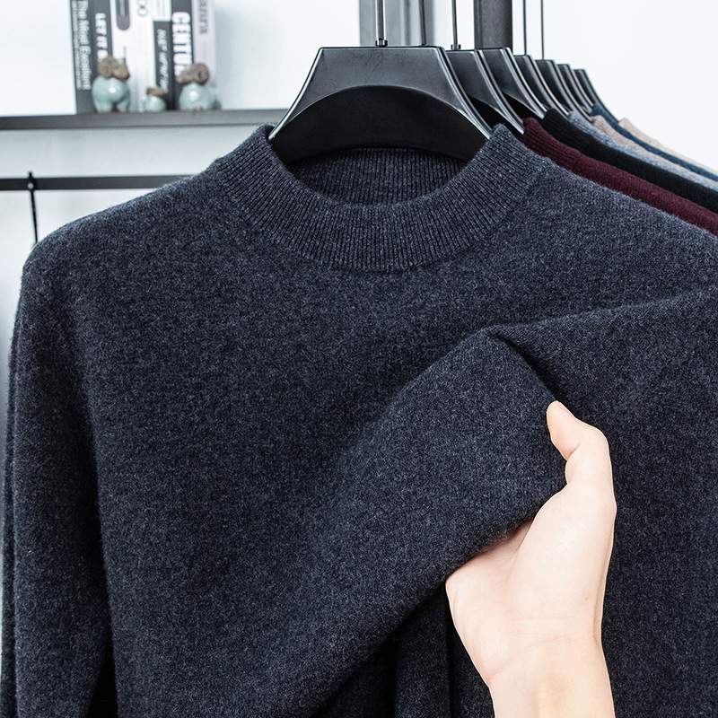 新款男装全羊毛12针圆领100%绵羊毛长袖上衣秋冬330克针织衫毛衣