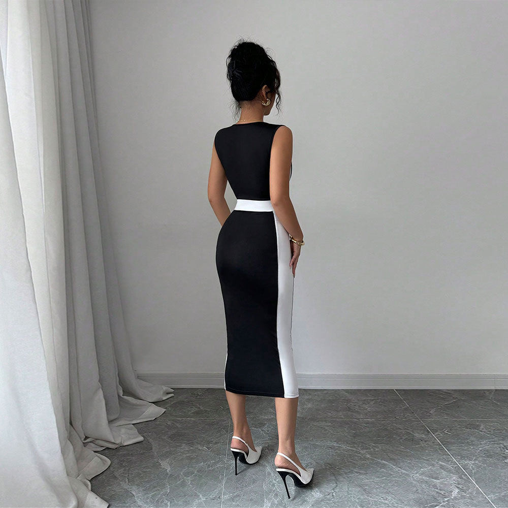 Summer Womens Long Color Block Dress Square Neck Sleeveless Elegant Style Perfect for Casual Outings Wholesale