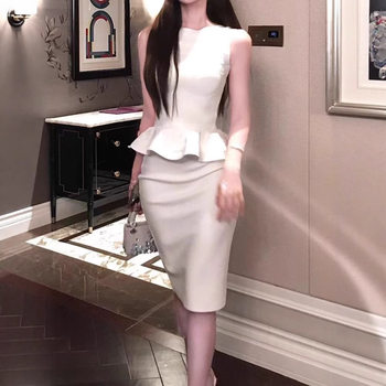 High-End Ol Commuter Women's Two-Piece Set: Siren Pure Desire Style Ruffled Knit Top and Slim Bandage Bodycon Skirt