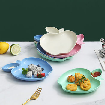 Cross-border Wheat Straw Apple Plate Creative Living Room Fruit Snacks Dried Fruit Plate Tableware Dumpling Plate with Vinegar Plate