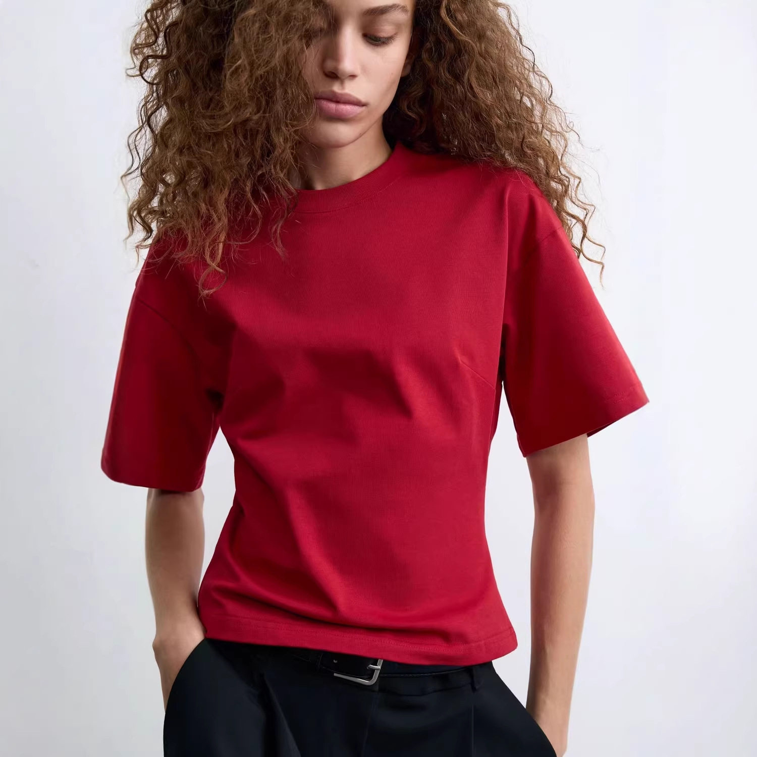 Womens Summer T Shirt Casual Loose Fit Waist Defining Design Round Neck 100 Cotton Versatile Everyday Wear