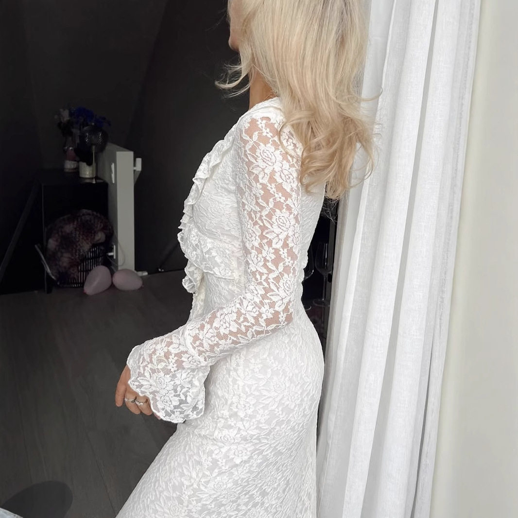 Elegant Womens V Neck Lace Ruffle Bodycon Dress Sophisticated Style for Parties and Events Wholesale Available