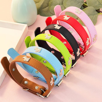 Pet collar small and medium size dog collar texture PU leather stainless steel puppy accessories can be matched with traction rope
