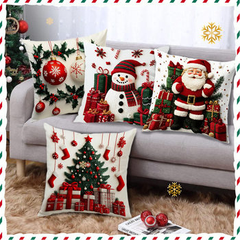 New Short Plush Cartoon Snowman Printed Pillowcase Christmas Decoration Sofa Living Room Cushion Pillowcase Wholesale