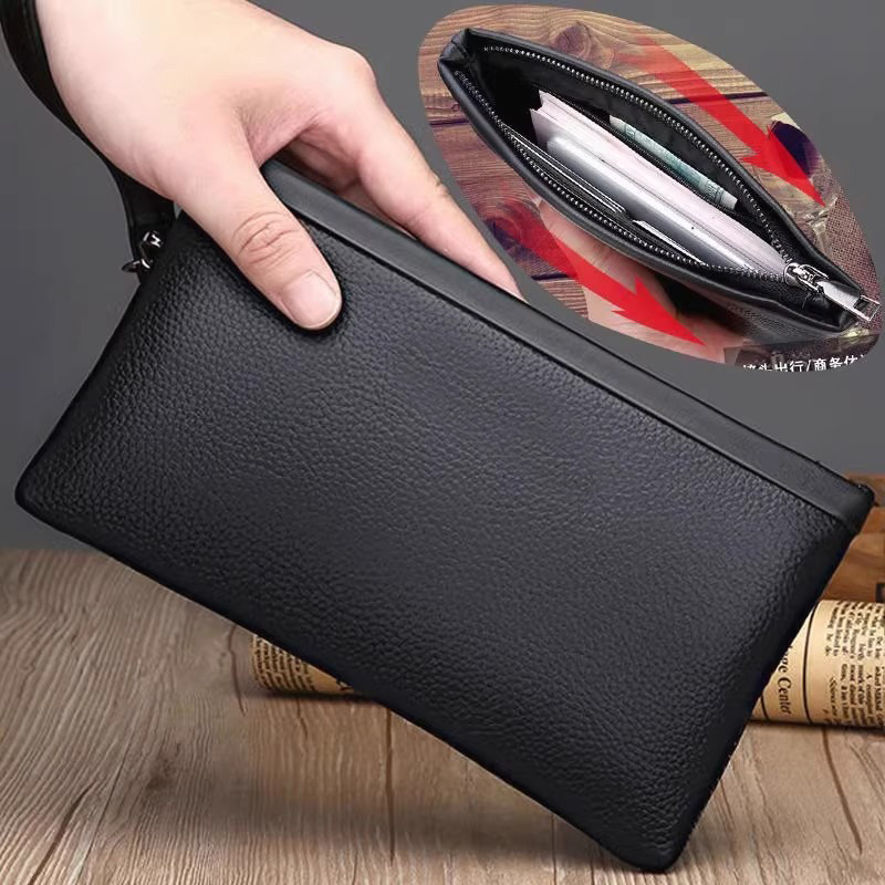 Men's Handbag Large Capacity Soft Leather Clutch Bag Casual Clutch Bag Envelope Clip Bag Men's Wallet Coin Bag