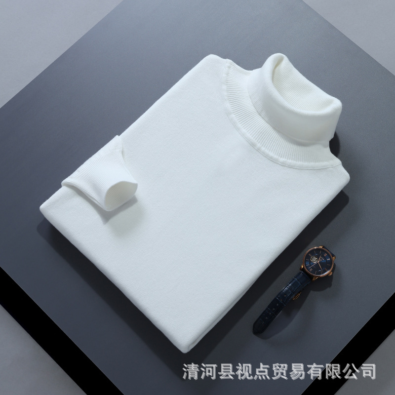 2021新款男士高领羊毛衫秋冬高翻领毛衣纯色针织衫休闲毛打底衫