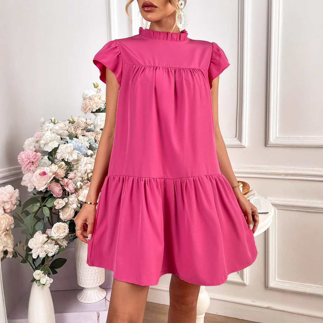 Loose Fit Solid Color Pleated Dress Womens Fashion Casual Style Versatile for Daily Wear Wholesale Available