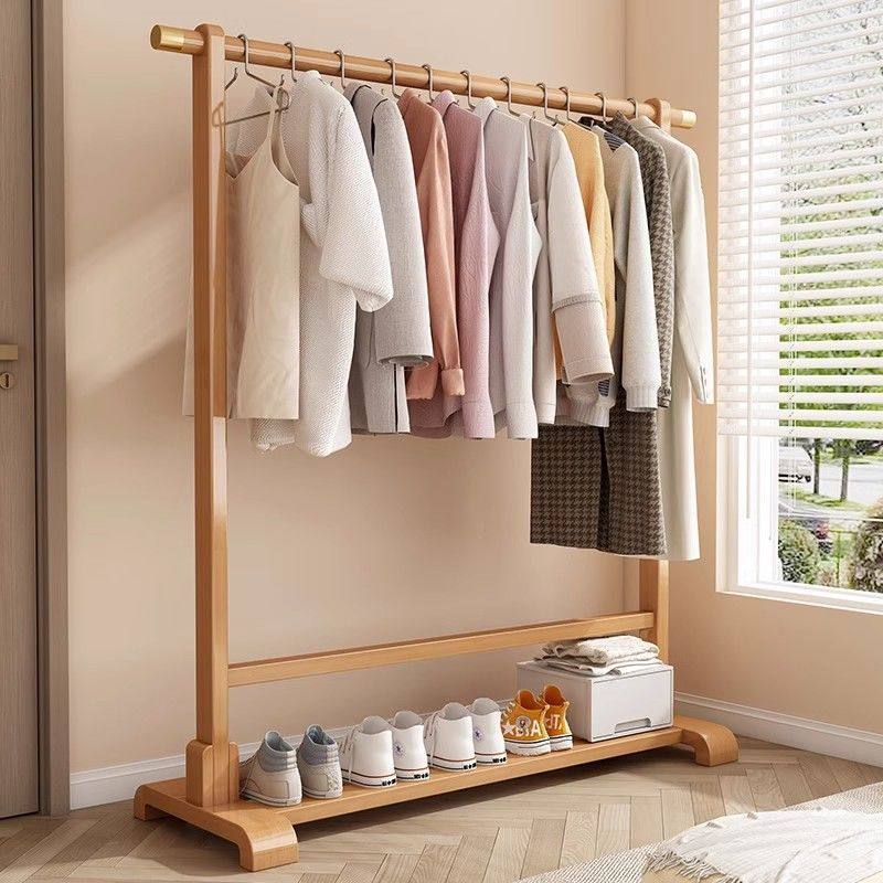 Clothes Rack Floor-Standing Bedroom Simple Indoor Clothes Hanging Rod Household Coat Rack Simple Modern Solid Wood Clothes Hanging Rack