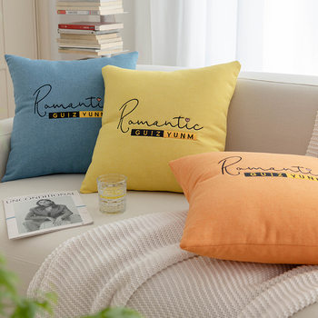 Living Room Sofa Pillow 2025 New Pure Color Imitation Linen Pillow Case Bedroom Bedside Bay Window Pillow Waist Pillow Back Cushion