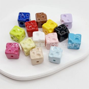 TikTok Explosions 14mm Through Hole Cheese Dopamine Color Square Beaded Mobile Phone Chain Head Rope DIY Accessories Beads