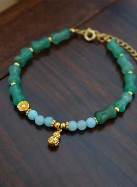 原创复古新中式汉服旗袍竹节天然石串珠葫芦手链百搭小众简约手串