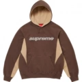 G50M # FW24 Brown American-style trendy color-blocked hoodie with chest logo print and drawstring hood