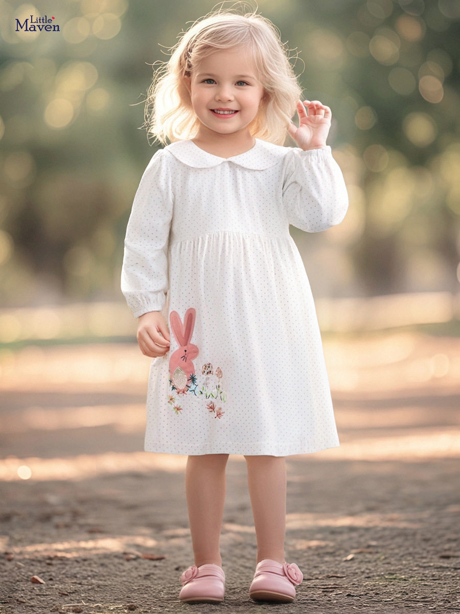 Girls' Autumn Long-Sleeve Dress, Cute Cotton Kids' Dress