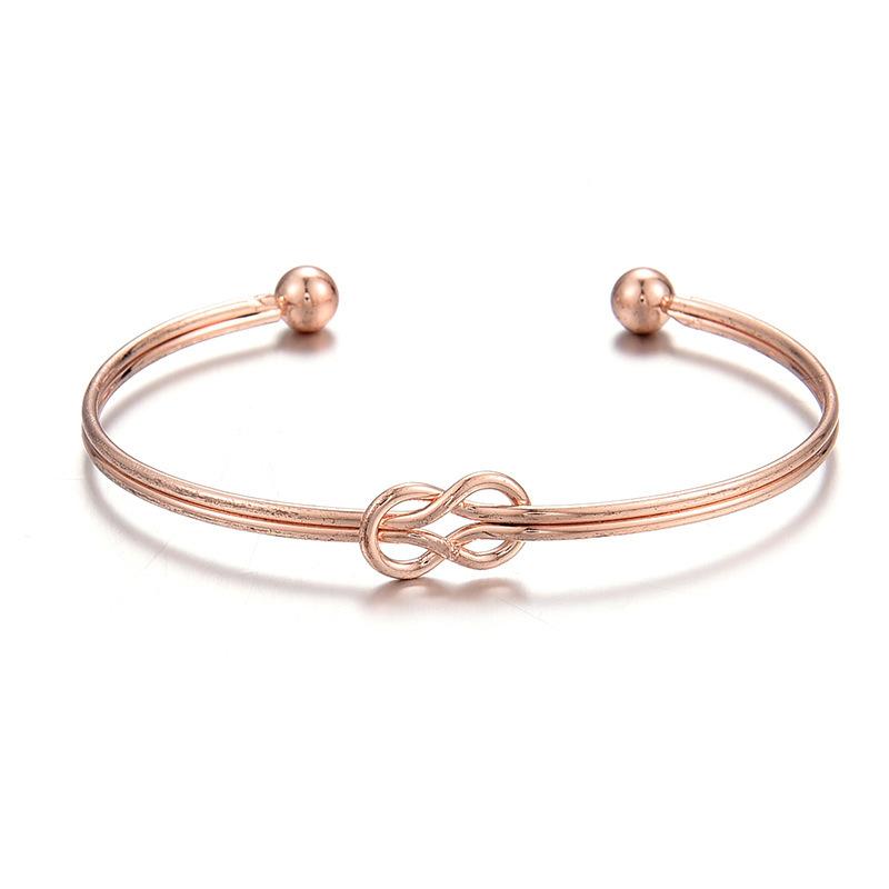 欧美金属爱心打结手镯 女diy手链开口玫瑰金手饰品新娘部落扭结