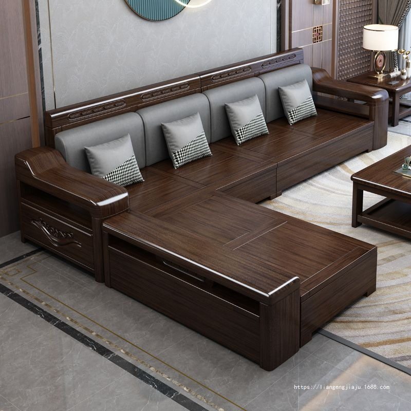 乌金木实木沙发组合储物沙发冬夏两用小户型现代轻奢客厅家具