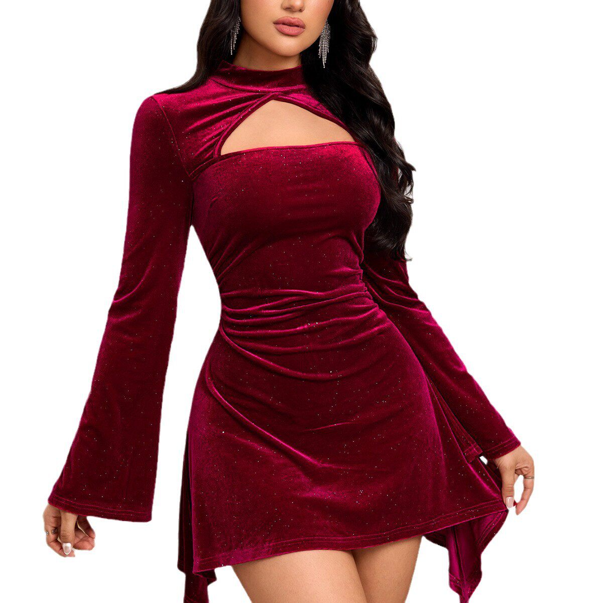 Elegant Burgundy Midi Dress Sophisticated Design Autumn Winter Style Perfect for Parties Wholesale Available