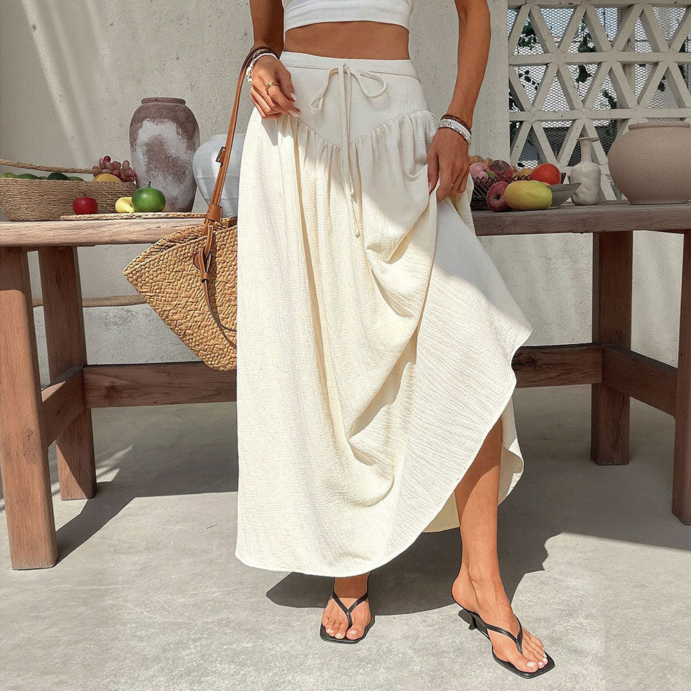 High Waisted Flared Maxi Skirt Lightweight Versatile Flattering Summer Vacation Beachwear Wholesale Available