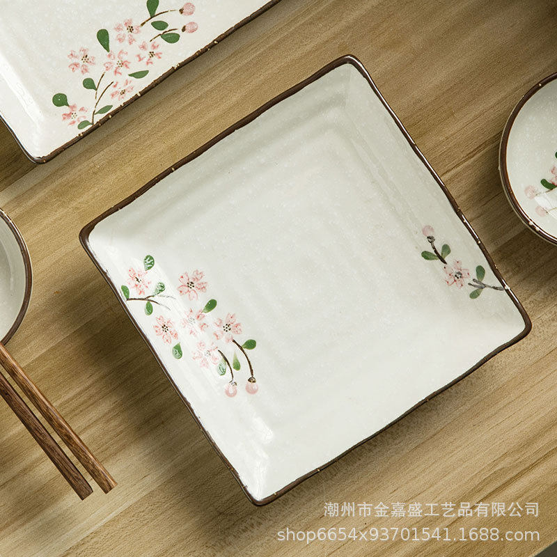 Japanese-style ceramic plate 7 inch square plate sushi salad household deep plate dessert fruit plate ceramic tableware wholesale