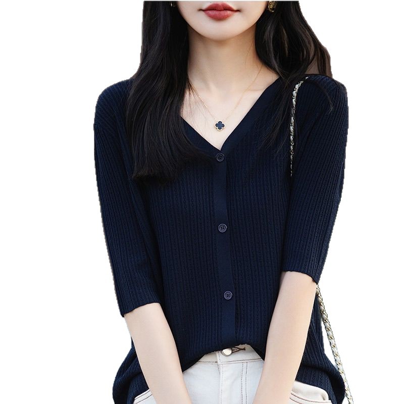 Summer Short Sleeve Knitted Cardigan Lightweight Loose Fit Twisted Design Pearl Texture Casual Wear Wholesale