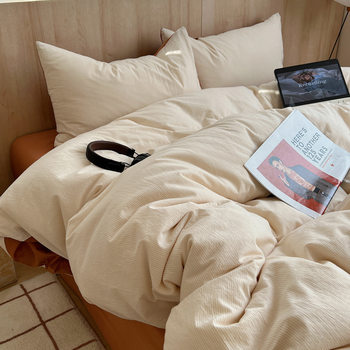 Yarn-dyed Wash Cotton Cotton Four-piece Set Japanese-style Solid Color Quilt Cover Nantong Bed Three-piece Set Pure Cotton Bed Sheet Quilt Cover 4