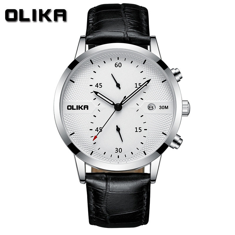 olika casual large dial men's watch with luminous calendar multifunctional quartz watch chronograph waterproof men's watch
