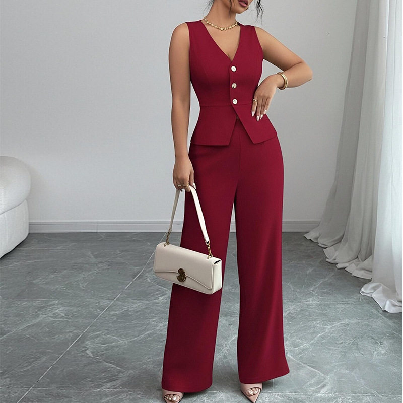 Womens Spring Fashion Set Sleeveless Vest Straight Leg Pants Casual Style Ideal for Everyday Wear Wholesale