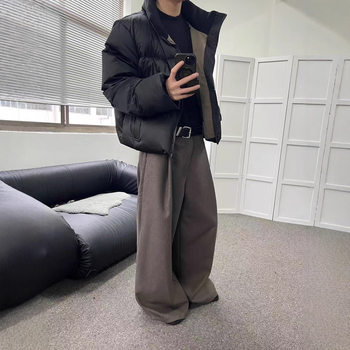 High-Quality 90% White Duck down Stand Collar Satin Houndstooth Lining Old Money Waterproof Short Wide Boxy Puffer Jacket