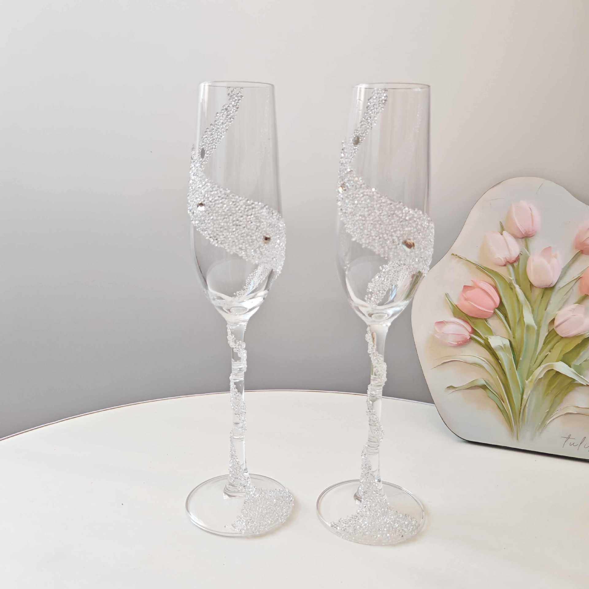 Handmade Diamond-Studded Blingbling Champagne Glass Sparkling Wine Glass Wedding Pair Toast Glasses High-Value