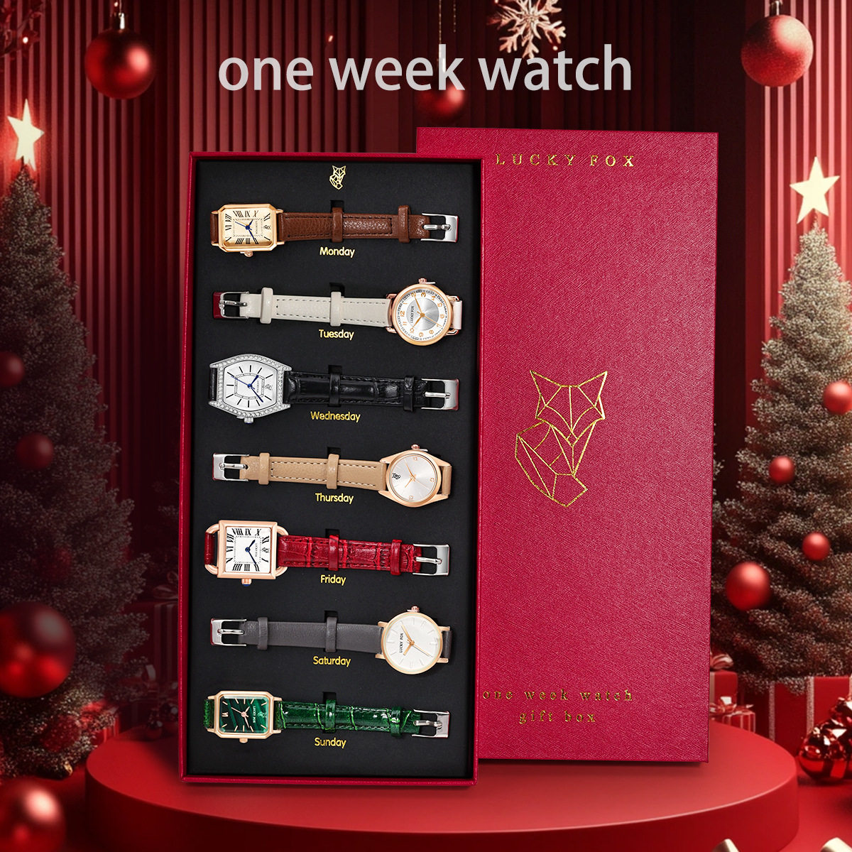 สั่งซื้อนำเข้า LUCKYFOX Weekly Watch Simple Casual Retro Quartz Belt ชุดกล่องของขวัญของผู้หญิงส่งของขวัญคริสต์มาส จากจีน 1688 taobao alibaba tmall