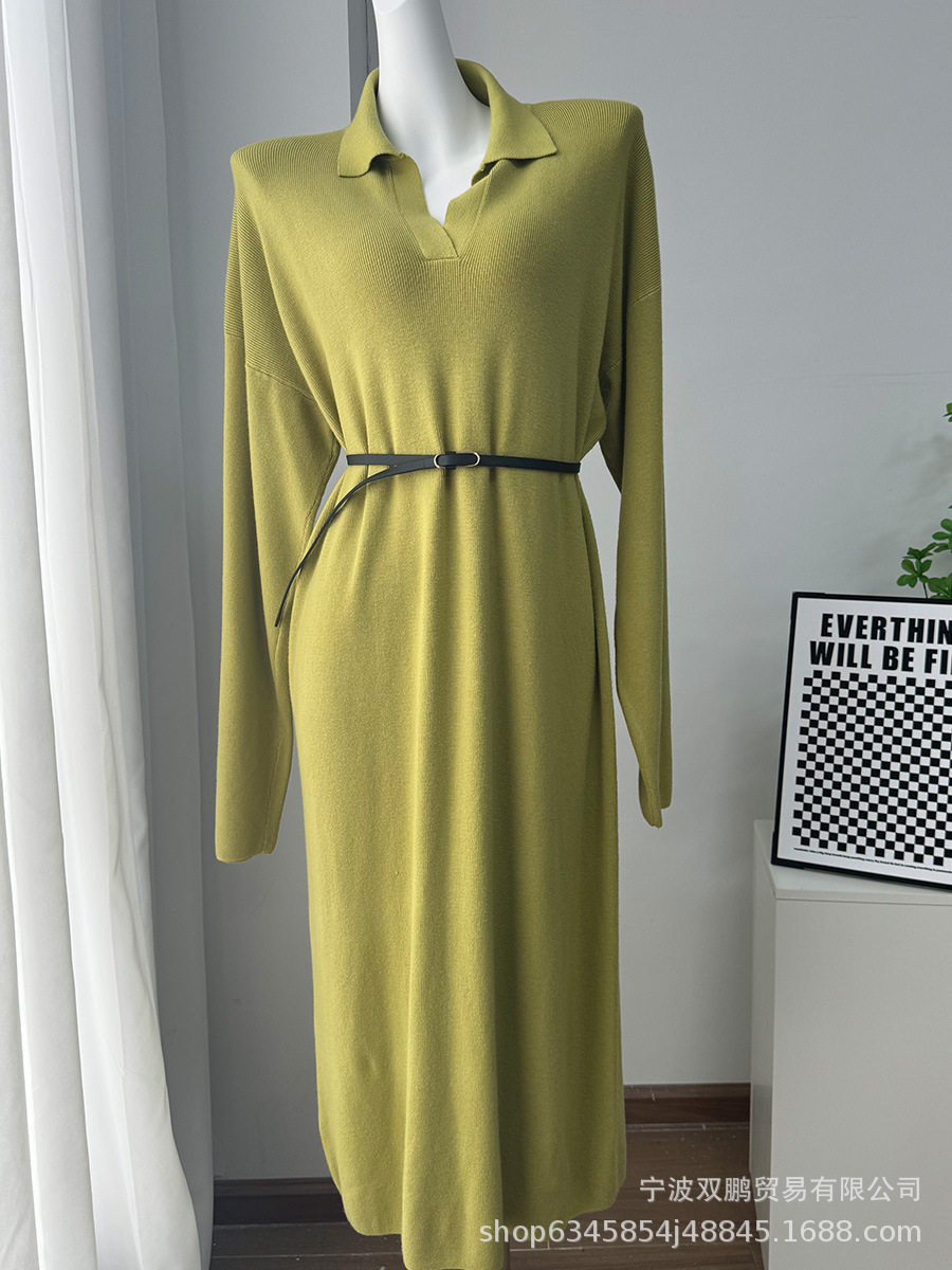 Long Sweater Dress Soft Fabric Scissor Collar Loose Fit Elegant Style Autumn Winter Fashion Wholesale Available