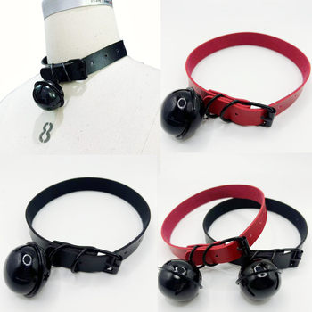 New Style Sexy Accessories Black Big Bell Collar Sexy PU Leather Neck Ring Sexy Maid Wind Traction Chain Necklace