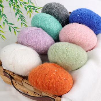 Sequin Floral Pieces, Mohair, Fine Wool, Shiny Lace Yarn, Crochet Blanket, Sweater, Hat, Cover-Up, Shawl