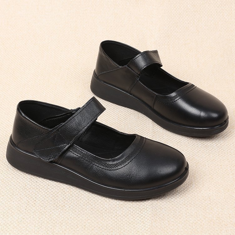 Women's Shoes Velcro Leather Shoes Large Size Wedge Single Shoes Flat Shoes