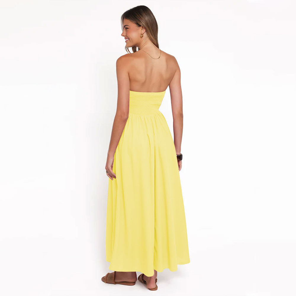 Chic Yellow Strapless Maxi Dress Elegant Sleeveless Summer Style Perfect for Petite Figures Wholesale Available