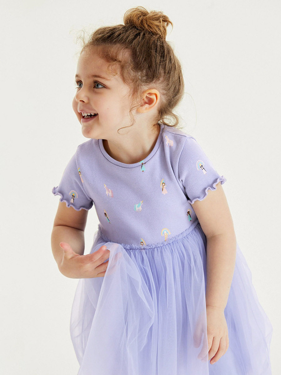 Vêtements pour enfants, robe de fille à dessin animé de style, robe de princesse pour enfants à manches courtes d'été