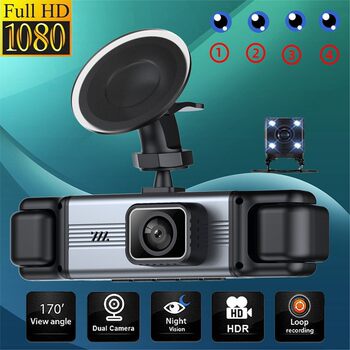 Cross-Border 4-Record 360-Degree Driving Recorder Infrared Night Vision Fill Light High-Definition 1080P Reversing Image Car Dvr